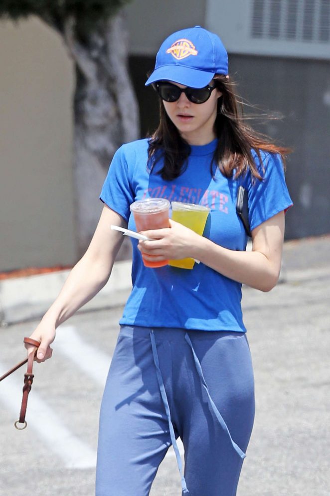 Alexandra Daddario with her dog out in Los Angeles